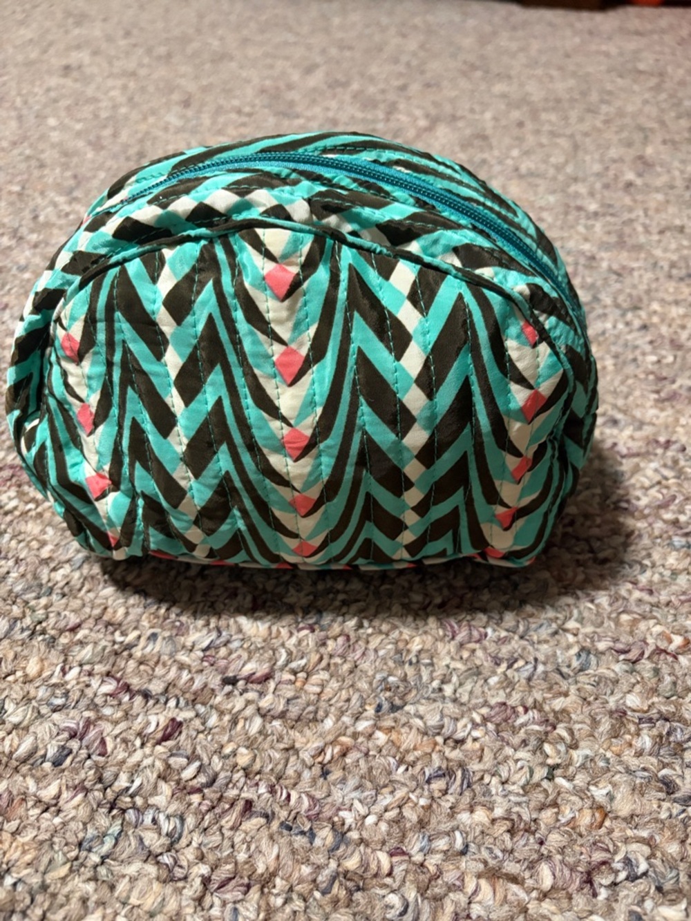 Karma Highway Quilted Chevron Cosmetic Pouch in Teal, Black & Coral